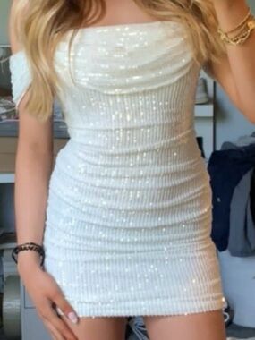 Thats So Fetch White Off the Shoulder Mini Dress